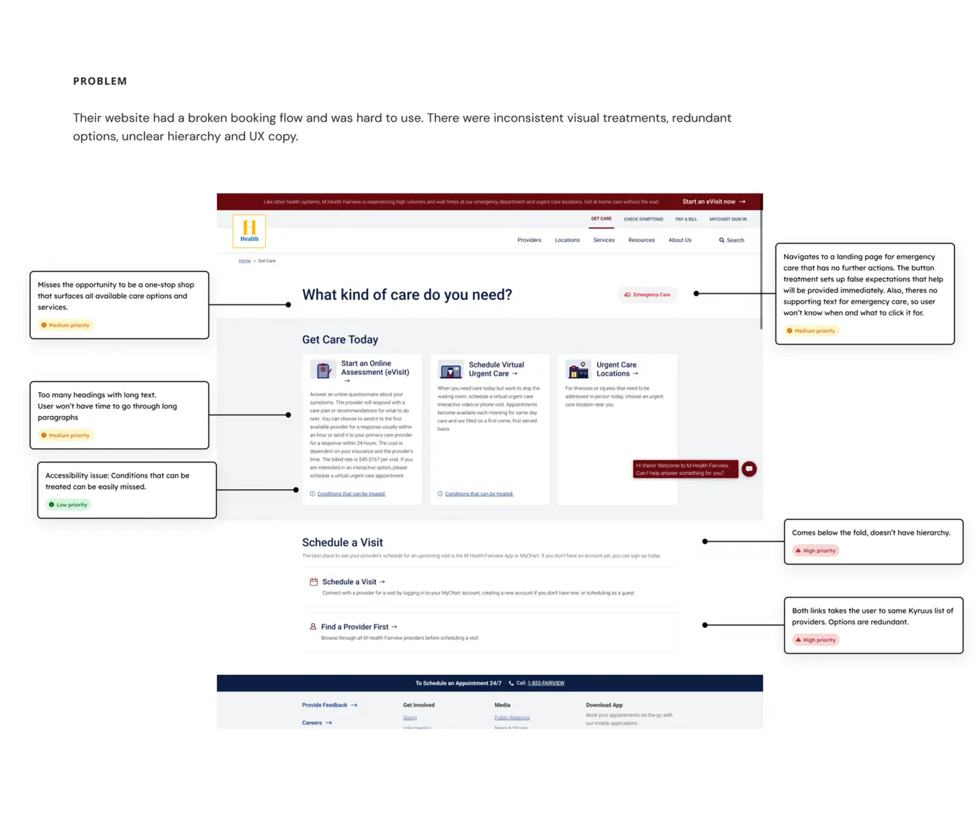 Annotated heuristic audit of the existing site
