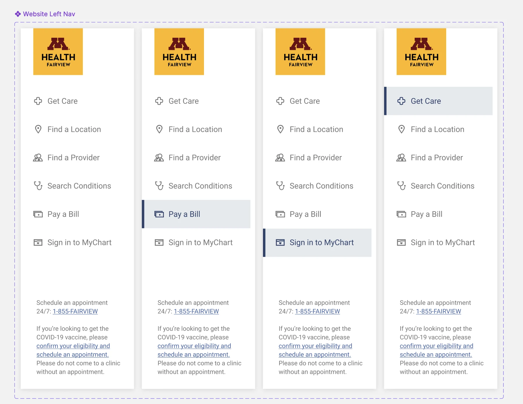 Website left nav states