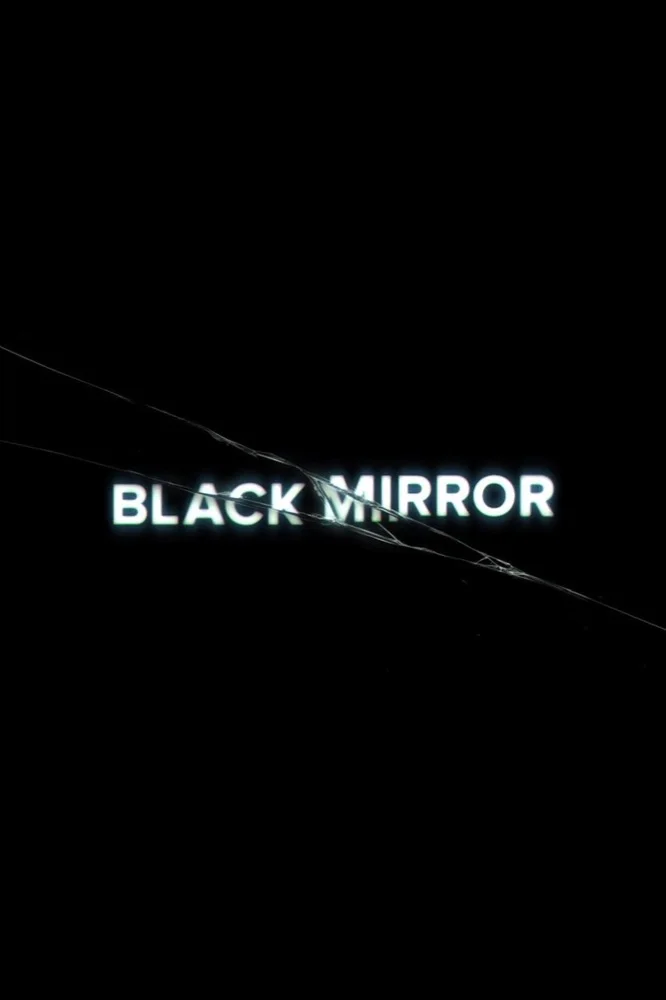 The Black Mirror title card, cracked glass over black