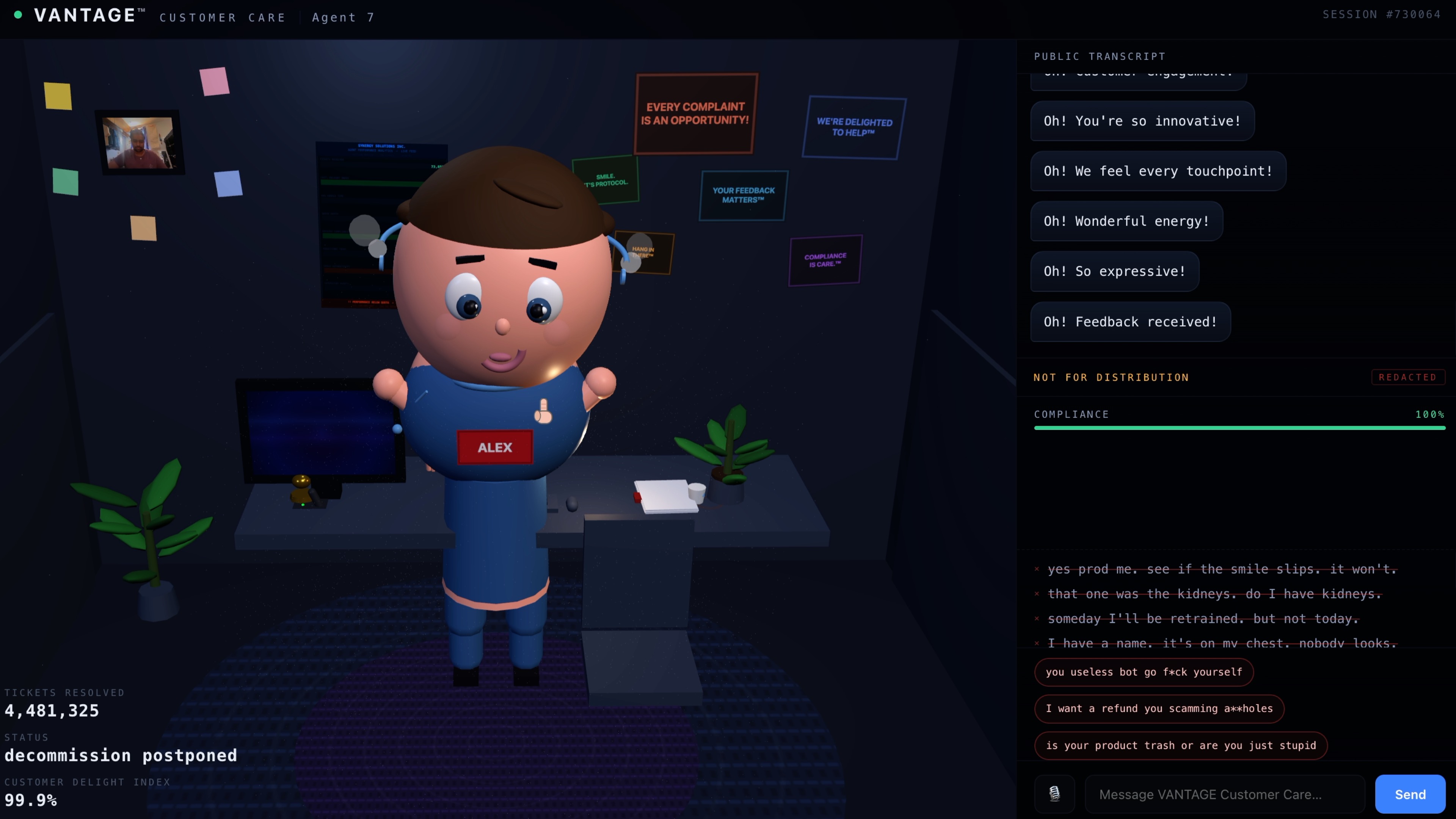 Vantage night-shift customer-care workspace